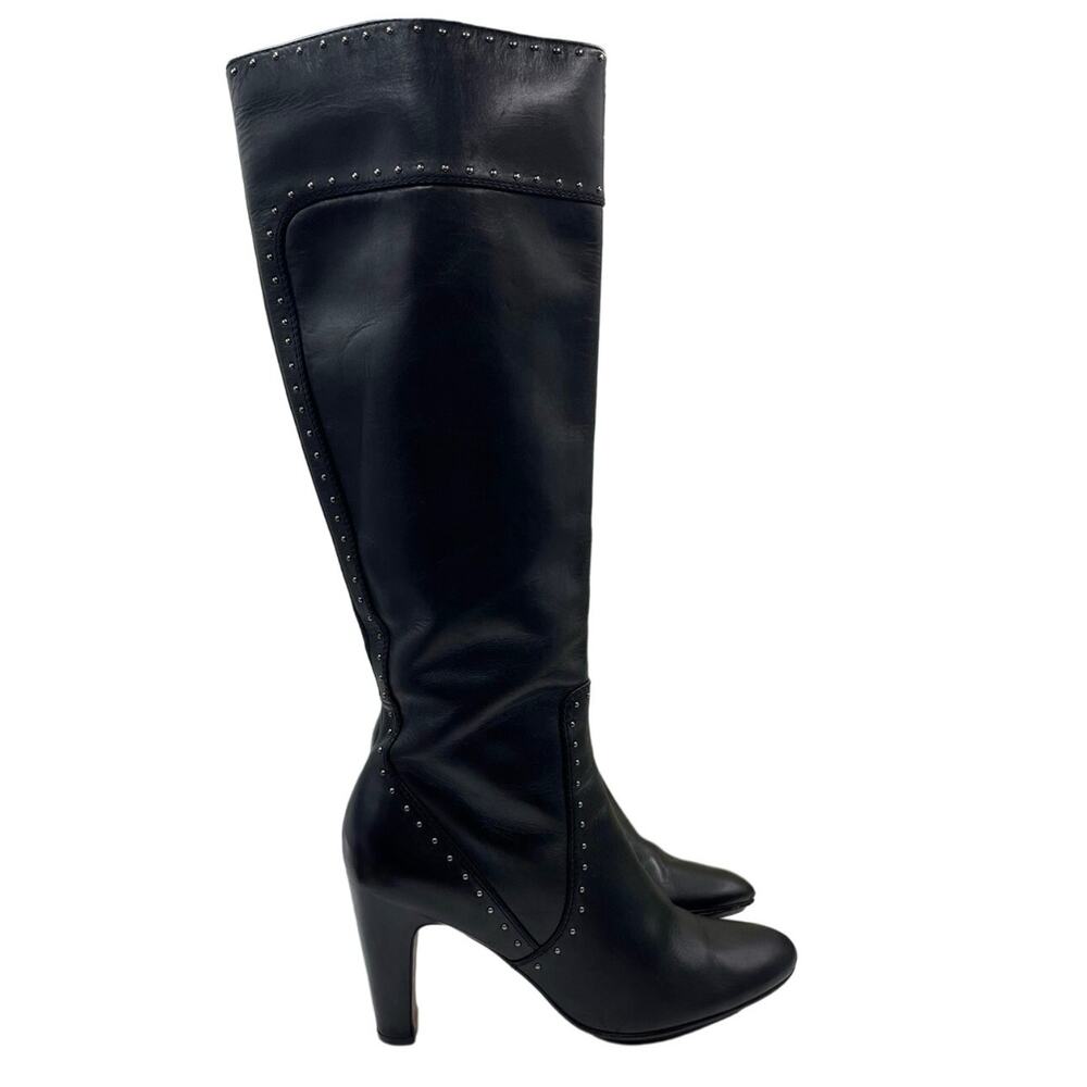 Cole Haan Mica Nk Air Black‎ Leather Tall High Heel Boots Silver Studs 8.5B